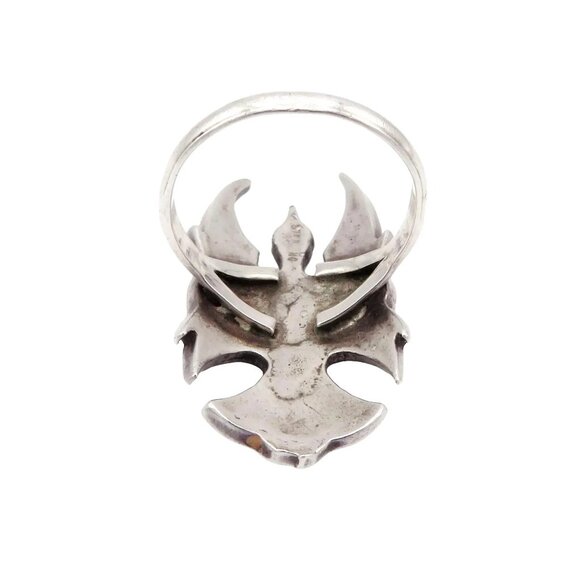 Vintage Navajo Sterling Silver Native American Peyote Bird Coral Turquoise Ring - Picture 6 of 11